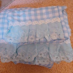 3 pc Twin Blue Gingham Lace Sheets